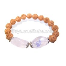 Bracelet de perles de mala en bois de quartz brut naturel